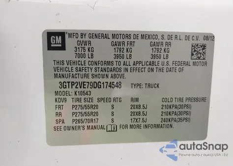 2013 GMC Sierra 1500 Sle z USA, uszkodzony, nr VIN 3GTP2VE79DG174548